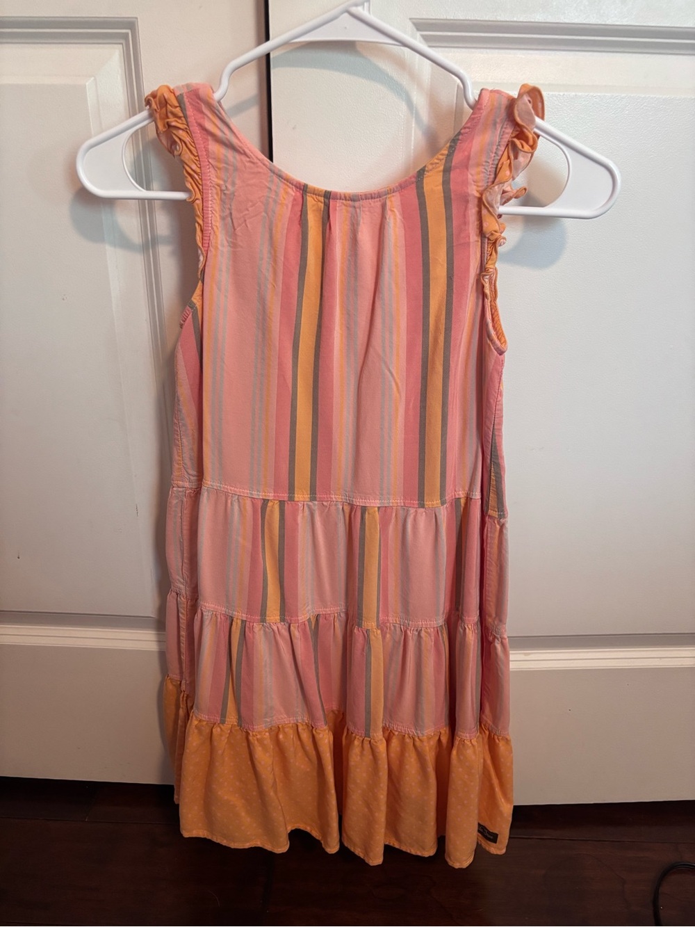 Matilda Jane Pink and Yellow Striped Ruffle-Sleeve Tiered Dress